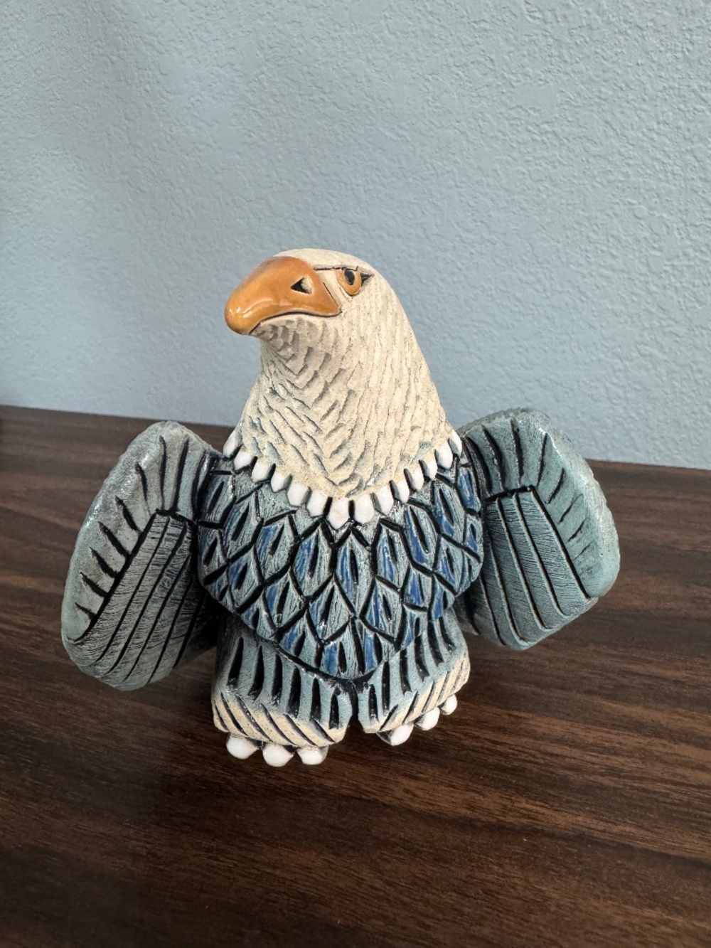 Handmade Blue White Ceramic Eagle Bird Figurine Collectible Sculpture
